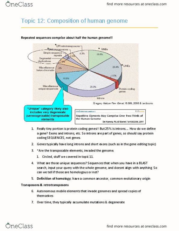 BIO 3102 Lecture Notes - Lecture 12: Alu Element, Tasmanian Devil, Genome Size thumbnail