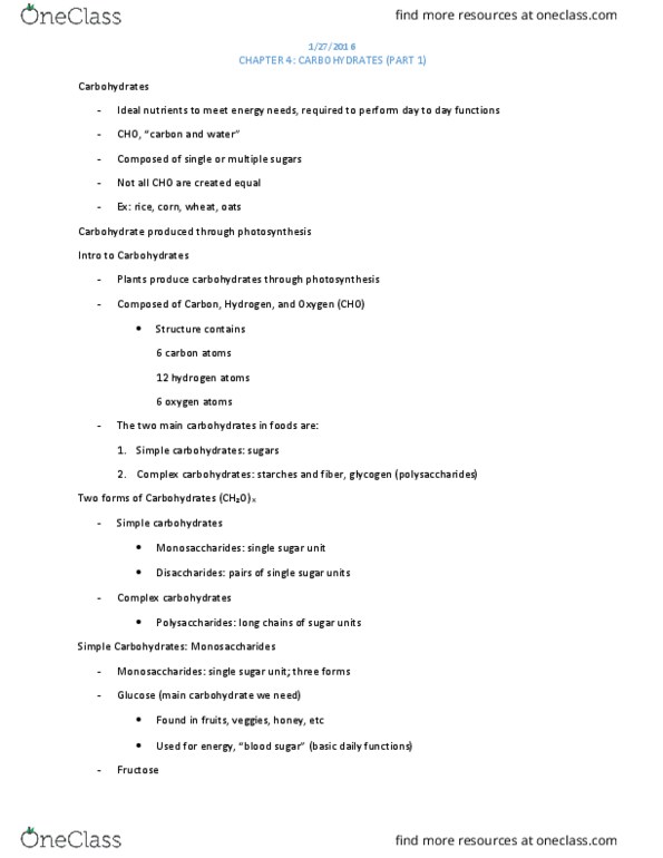 FDNS 2100 Lecture Notes - Lecture 3: Corn Syrup, Blood Sugar, Disaccharide thumbnail