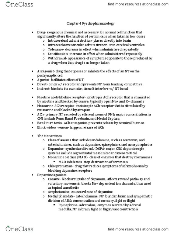 PSYC314 Lecture Notes - Lecture 4: Botulinum Toxin, Indirect Agonist, Adrenal Medulla thumbnail