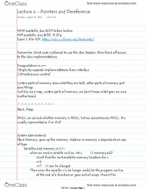 CS 225 Lecture Notes - Lecture 4: A56 Road, Memory Address, Dereference Operator thumbnail