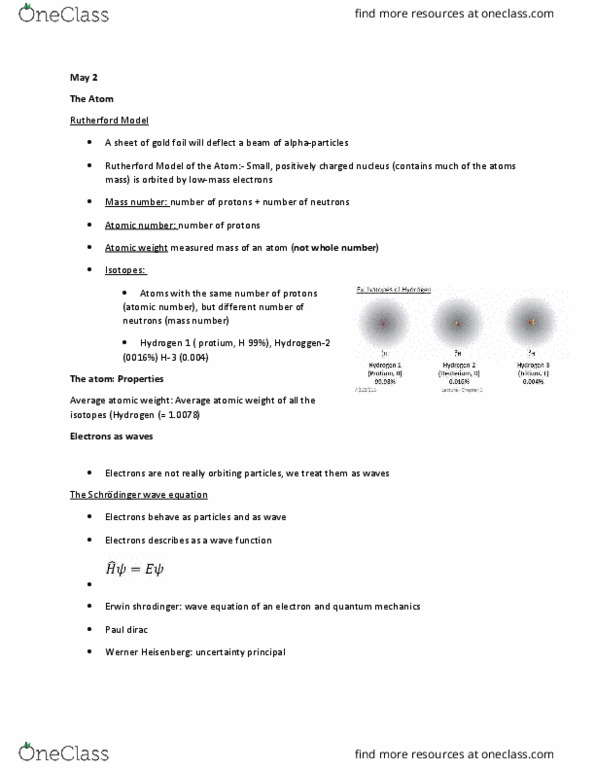 CHEM 212 Lecture Notes - Lecture 2: Werner Heisenberg, Paul Dirac, Rutherford Model thumbnail