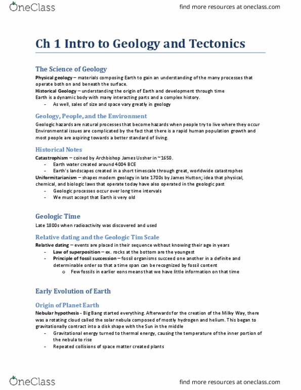 EARTH121 Chapter Notes - Chapter 1: Geologic Hazards, James Ussher, Plate Tectonics thumbnail