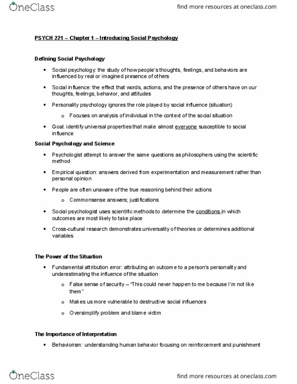 PSYCH 221 Chapter Notes - Chapter 1: Fundamental Attribution Error, Universal Property, Social Influence thumbnail