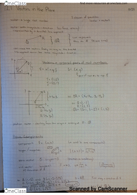 MATH 212 Lecture 1: 12.1 Vectors in the Plane thumbnail