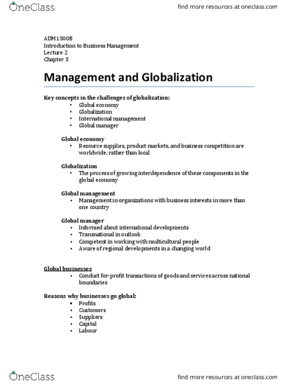 ADM 1300 Lecture Notes - Lecture 2: Southern African Development Community, North American Free Trade Agreement, Multinational Corporation thumbnail