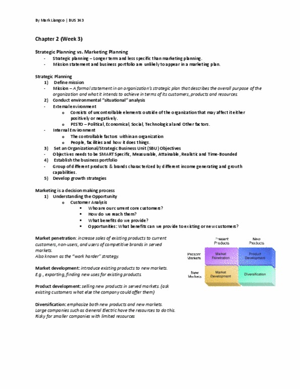 BUS 343 Chapter Notes - Chapter 2: Swot Analysis, Strategic Planning, Marketing Plan thumbnail