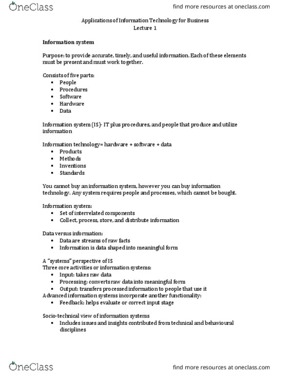 ADM 1370 Lecture Notes - Lecture 1: Information System thumbnail