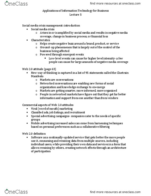 ADM 1370 Lecture Notes - Lecture 5: Application Programming Interface, Web 2.0, Web Application thumbnail