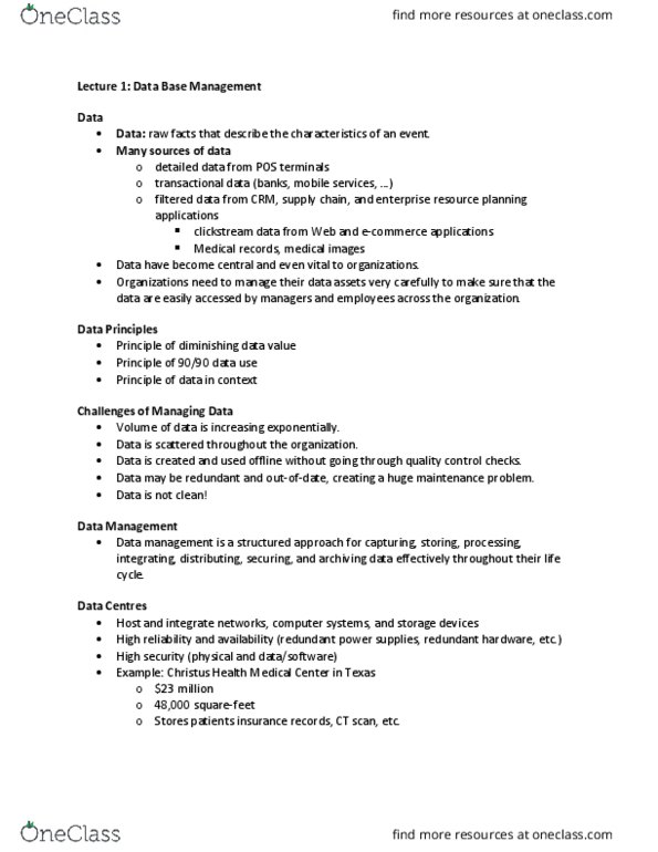 ADM 1370 Lecture Notes - Lecture 1: Enterprise Resource Planning, Centralized Database, Christus Health thumbnail