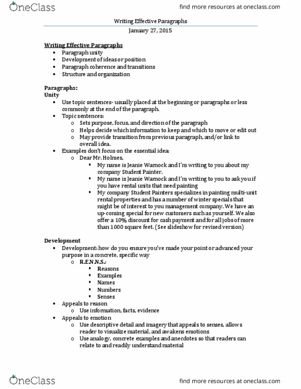 ENG 1131 Lecture Notes - Lecture 3: Revised Version, Sentenced thumbnail