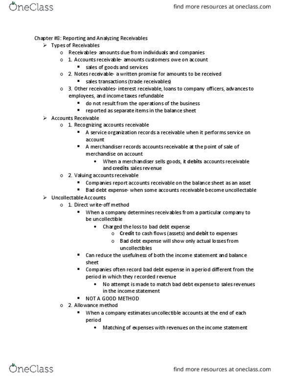 ACCT 101 Chapter Notes - Chapter 8: Accounts Receivable, Income Statement, Operating Expense thumbnail
