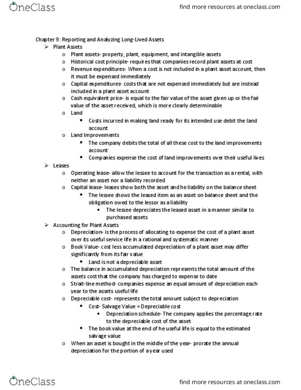 ACCT 101 Chapter Notes - Chapter 9: Intangible Asset, Operating Lease, Record Plant thumbnail