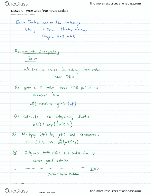MATH 286 Lecture 5: Variations of Parameters Method thumbnail