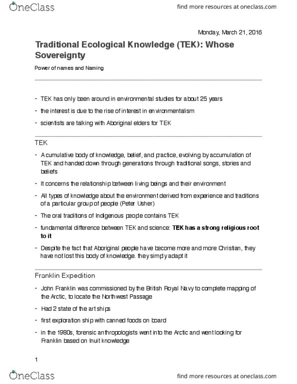 GEG 2108 Lecture 15: GEG2108 Lecture 15: Traditional Ecological Knowledge (TEK): Whose Sovereignty thumbnail