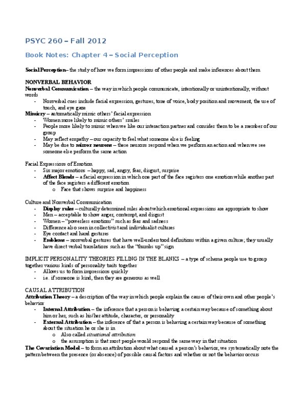 PSYC 260 Chapter 4: Chapter 4 Social Perception thumbnail