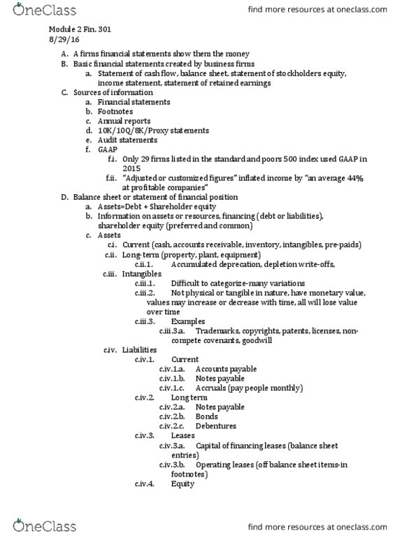 FIN 301 Lecture Notes - Lecture 2: Accounts Payable, Promissory Note, Financial Statement thumbnail