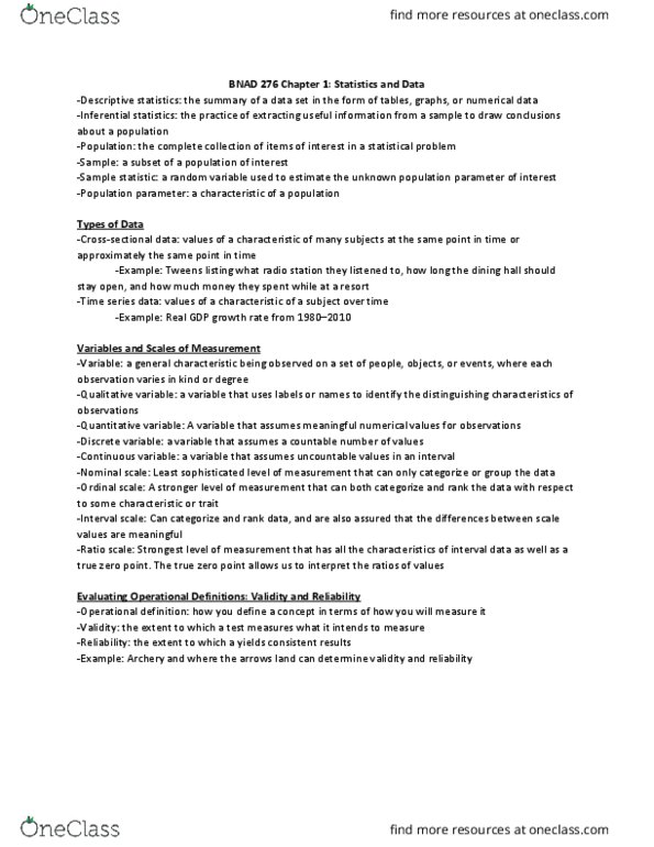 BNAD 276 Lecture Notes - Lecture 1: Statistical Inference, Statistical Parameter, Descriptive Statistics thumbnail