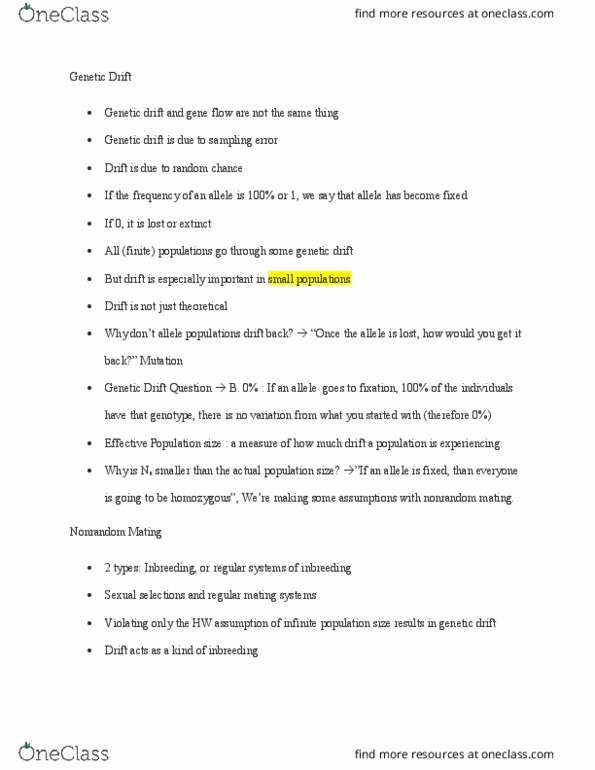 LIFESCI 1 Lecture Notes - Lecture 5: Genetic Drift, Allele Frequency, Natural Selection thumbnail