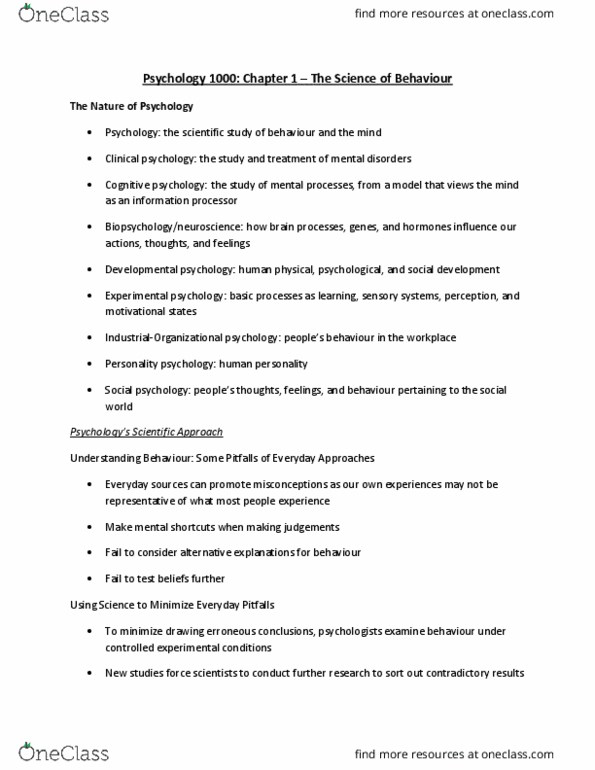 Psychology 1000 Chapter Notes - Chapter 1: Sigmund Freud, Empiricism, Experimental Psychology thumbnail