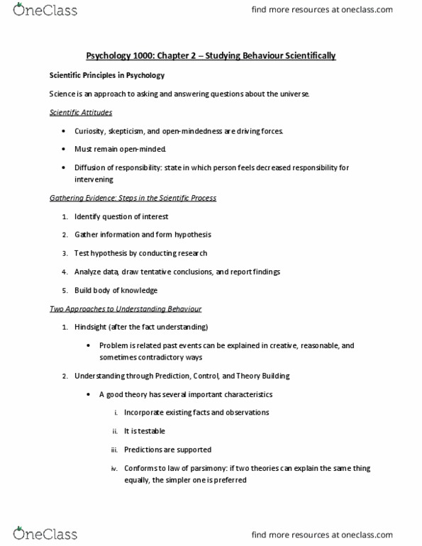 Psychology 1000 Chapter Notes - Chapter 2: Social Desirability Bias, Naturalistic Observation, Neuropsychological Test thumbnail