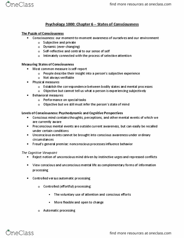 Psychology 1000 Chapter Notes - Chapter 6: Sleep Deprivation, Jet Lag, Sleep Disorder thumbnail