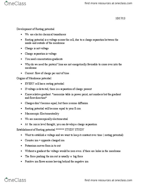 GE CLST 73A Lecture Notes - Lecture 4: Eion, Resting Potential, Membrane Potential thumbnail