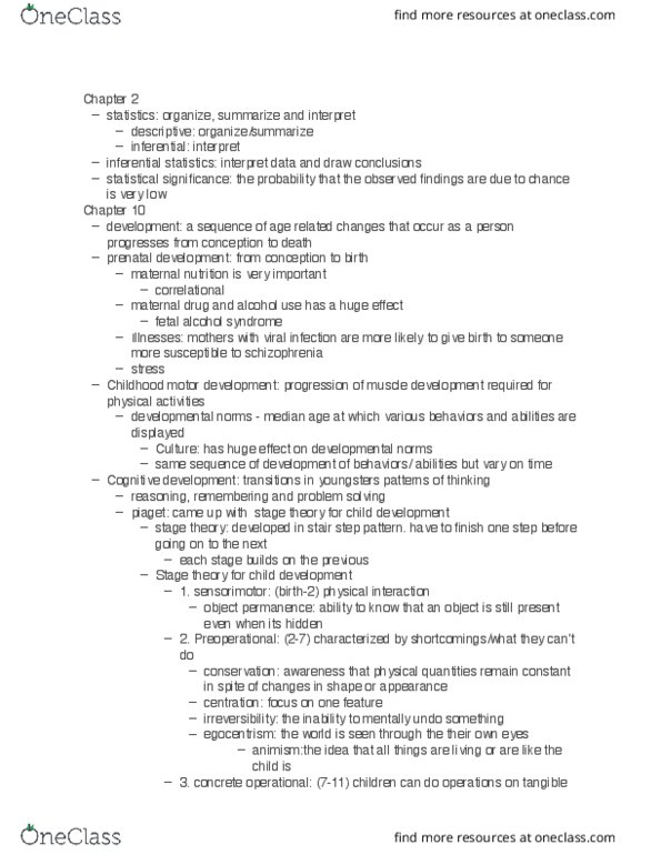 PSYCH 2010 Lecture Notes - Lecture 3: Fetal Alcohol Spectrum Disorder, Statistical Inference, Prenatal Development thumbnail