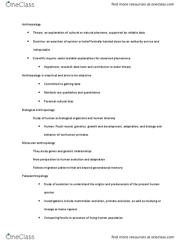 ANTH 1102 Lecture Notes - Lecture 2: List Of Fossil Primates, Homo Sapiens, Molecular Anthropology thumbnail