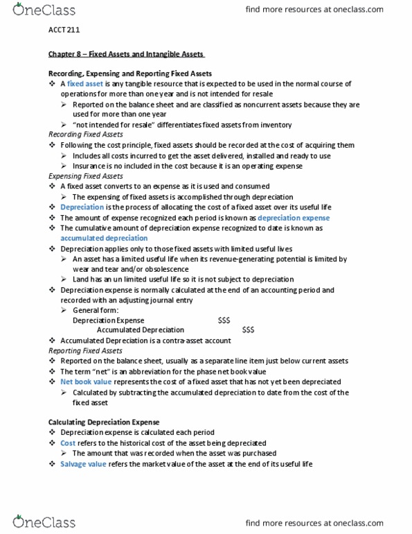 ACCT 211 Chapter Notes - Chapter 8: Internal Revenue Service, Intangible Asset, Fixed Asset thumbnail