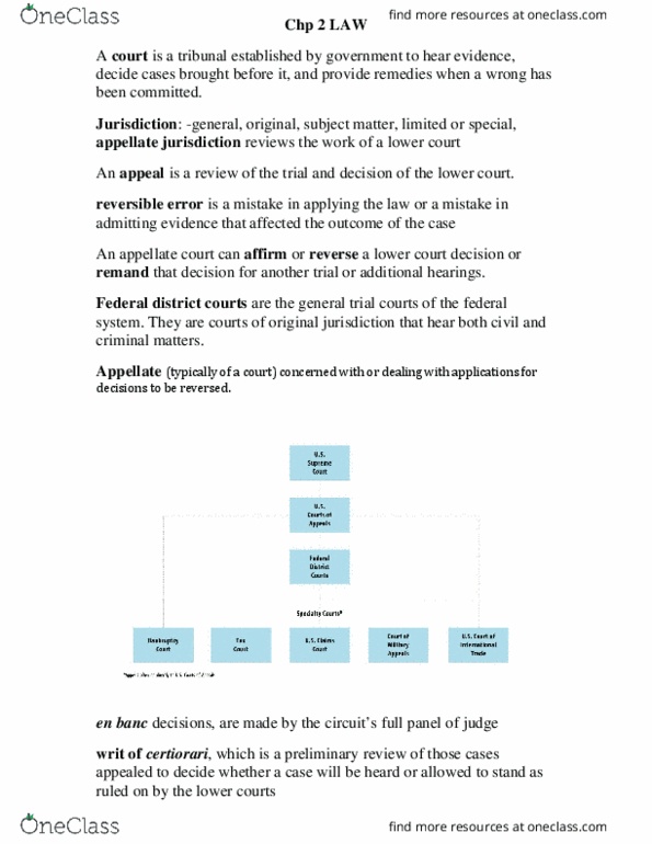 BSLW1021 Chapter Notes - Chapter 2: Appellate Jurisdiction, En Banc, Reversible Error thumbnail