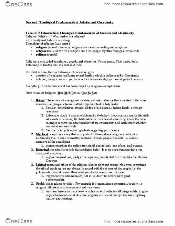 THEO1001 Lecture Notes - Lecture 5: Monroe Doctrine, Sharia, Inculturation thumbnail