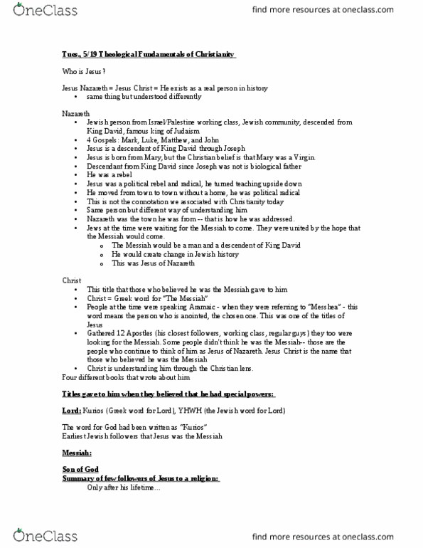 THEO1001 Lecture Notes - Lecture 6: Ministry Of Jesus, Christianity Today, Passover thumbnail