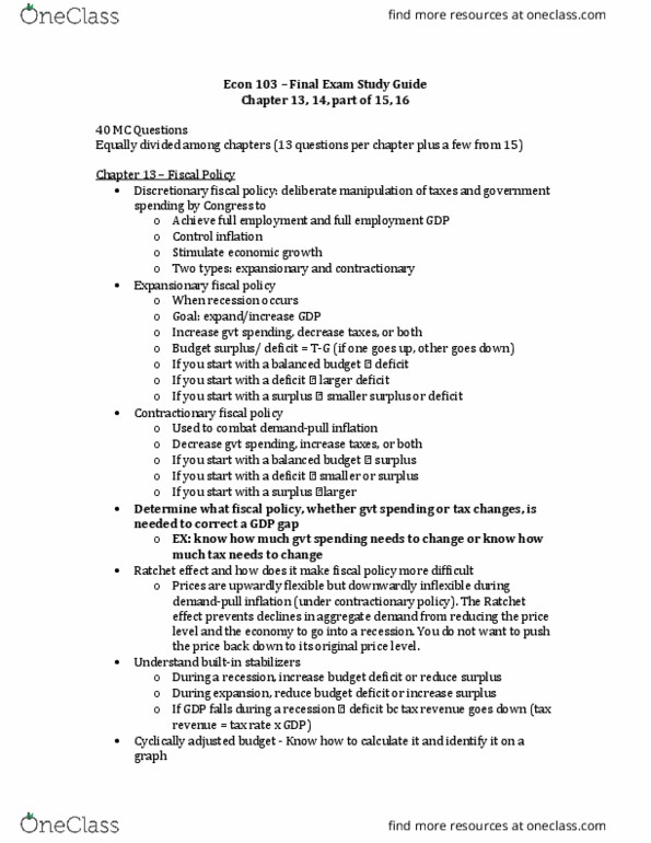 ECON103 Lecture Notes - Lecture 12: Ricardian Equivalence, Aggregate Demand, Business Cycle thumbnail