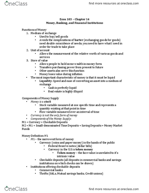 ECON103 Lecture Notes - Lecture 10: Federal Reserve Act, Money Market Fund, Token Money thumbnail