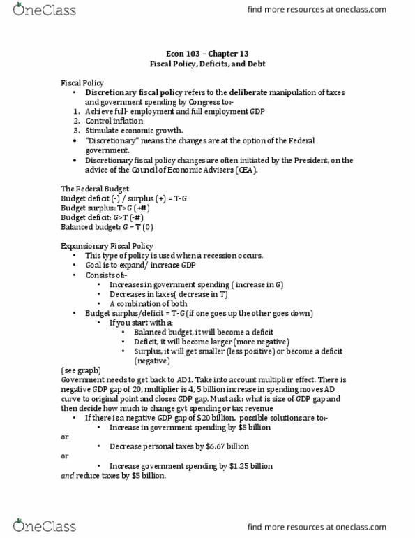 ECON103 Lecture Notes - Lecture 8: Fiscal Policy, Progressive Tax, Regressive Tax thumbnail