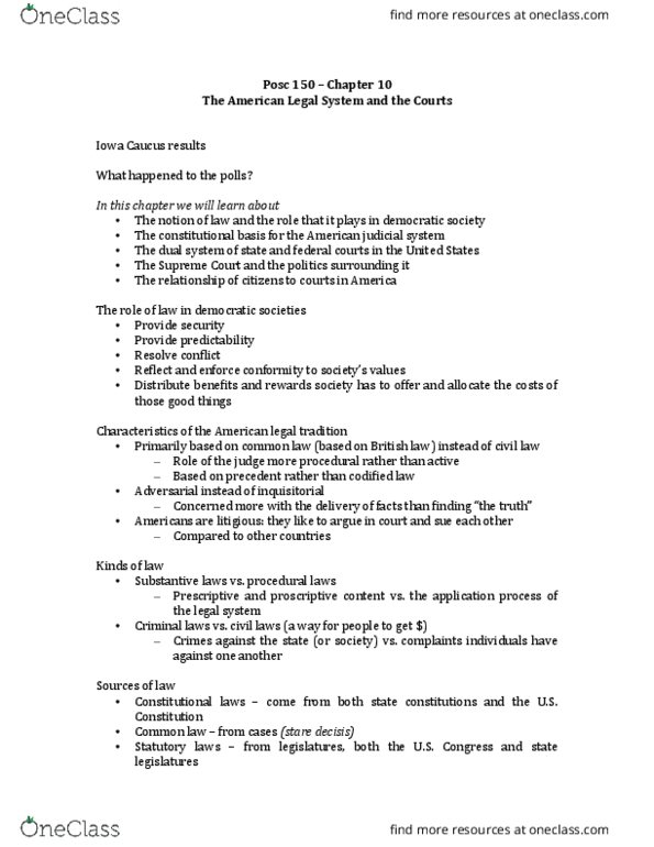 POSC150 Lecture Notes - Lecture 10: Federalist No. 78, Appellate Jurisdiction, Precedent thumbnail