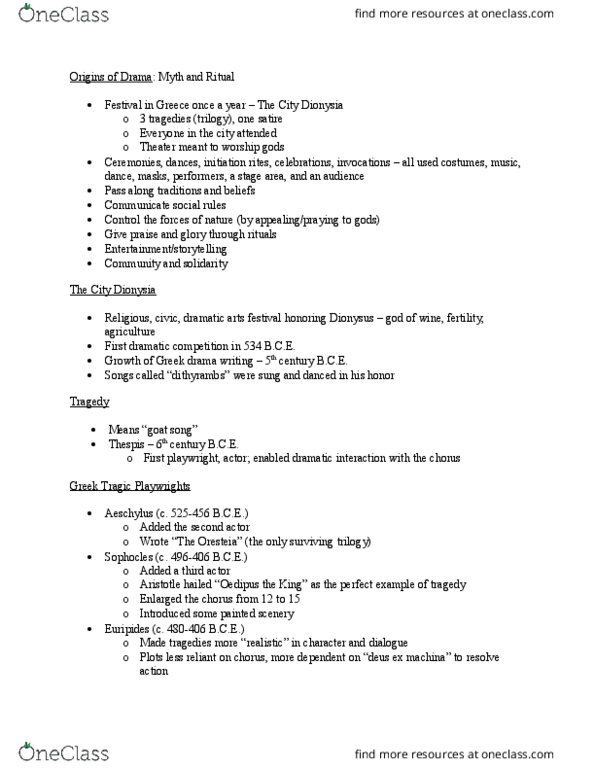 DRAM 115 Lecture Notes - Lecture 3: Dionysia, Euripides, Oresteia thumbnail