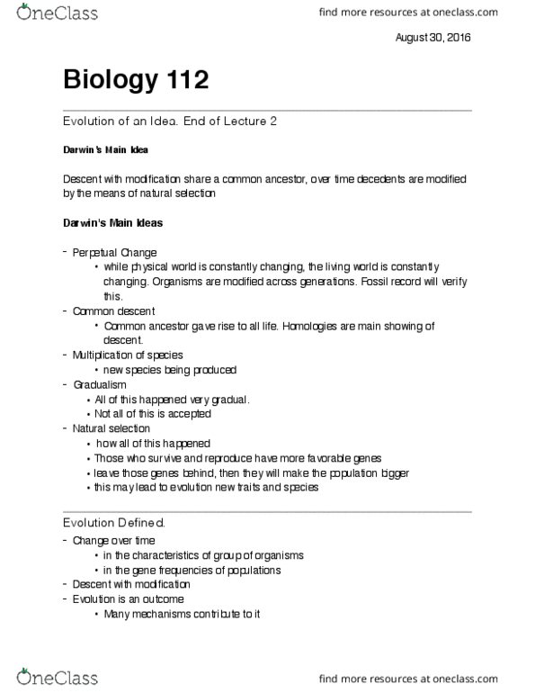 BIO 112 Lecture Notes - Lecture 3: Common Descent, Genetic Drift, Genetic Variation thumbnail