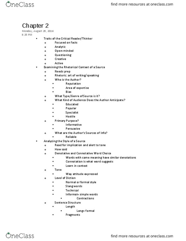 ENGL 1304 Chapter Notes - Chapter 2: Connotation, Anthropomorphism, Simile thumbnail