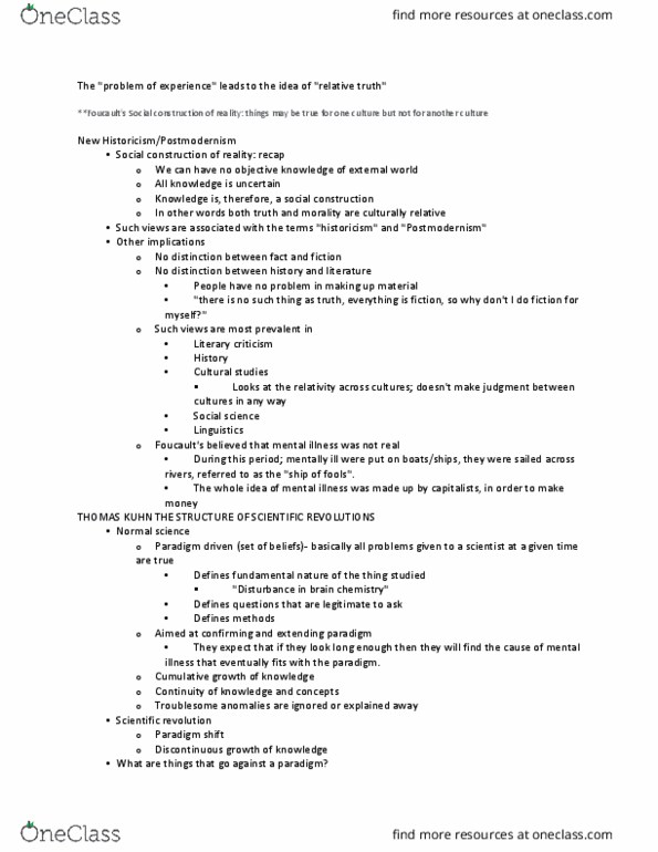 PSYC 4039 Lecture Notes - Lecture 2: The Structure Of Scientific Revolutions, Paradigm Shift, Thomas Kuhn thumbnail