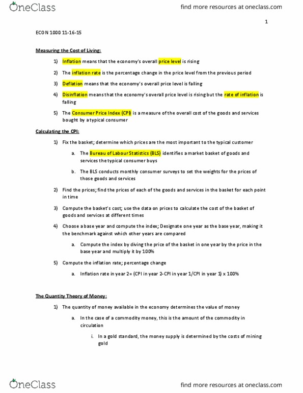 ECON 1000 Lecture Notes - Lecture 21: Market Basket, Disinflation, Deflation thumbnail