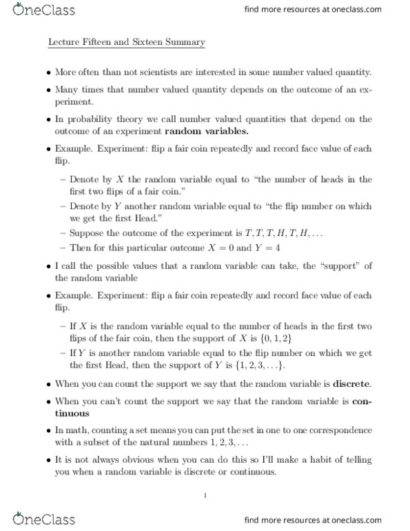 STAB22H3 Lecture Notes - Lecture 15: Random Variable, Probability Mass Function, Fair Coin thumbnail