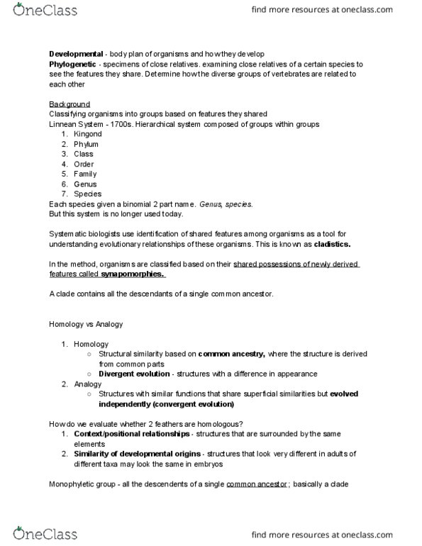 BIOL 3070 Lecture Notes - Lecture 1: Linnaean Taxonomy, Divergent Evolution, Structural Similarity thumbnail