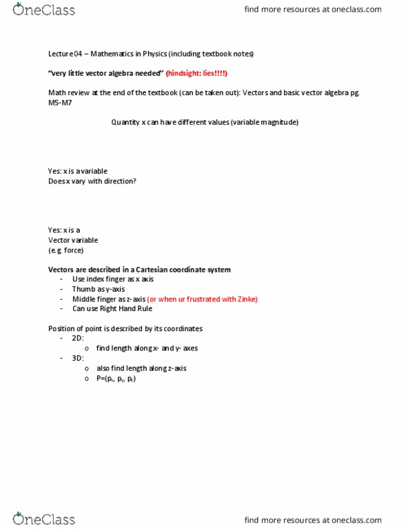 Physics 1029A/B Lecture Notes - Lecture 4: Cartesian Coordinate System, Vacuum Angle, Middle Finger thumbnail