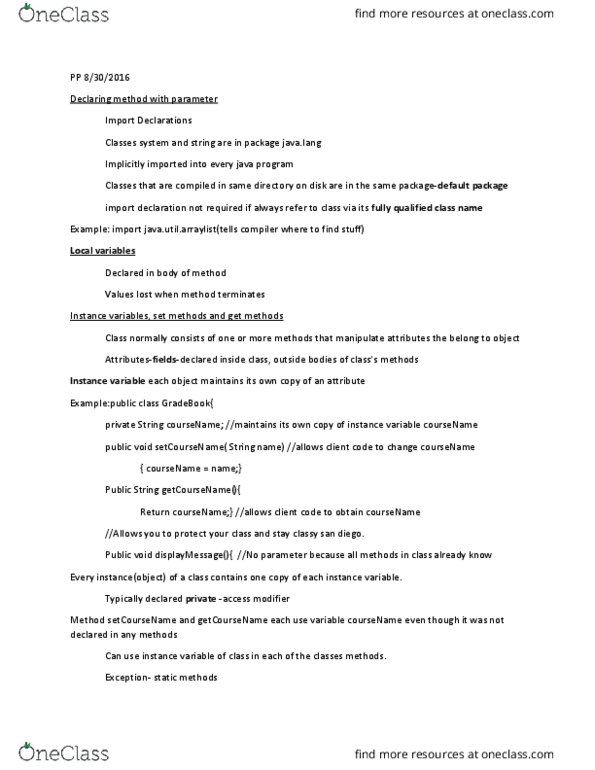 CSCE 3193 Lecture Notes - Lecture 3: Instance Variable, Decimal Mark, Default Constructor thumbnail