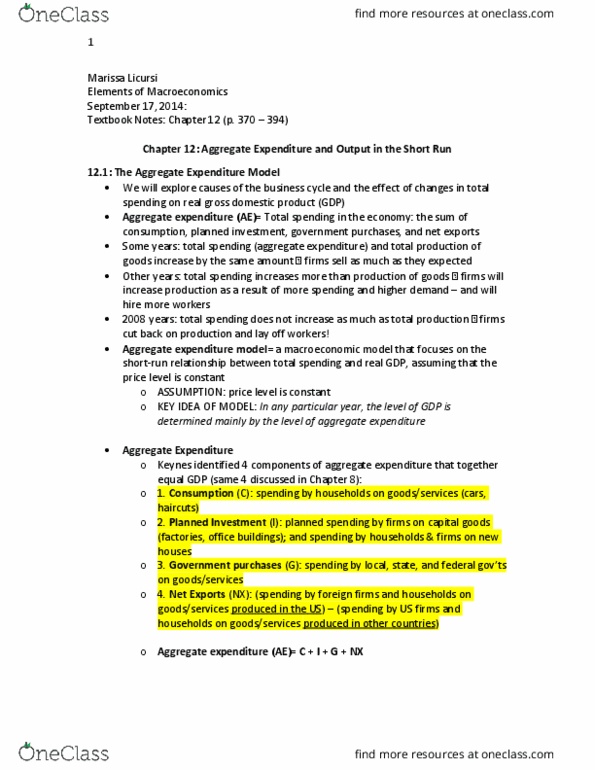 AS.180.101 Chapter Notes - Chapter 12: Gross Domestic Product, Nominal Interest Rate, Disposable And Discretionary Income thumbnail