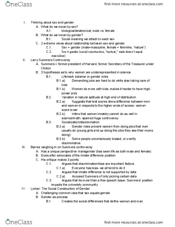 SOC 2320 Lecture Notes - Lecture 1: Lawrence Summers, Jeff Lorber, Occupational Segregation thumbnail