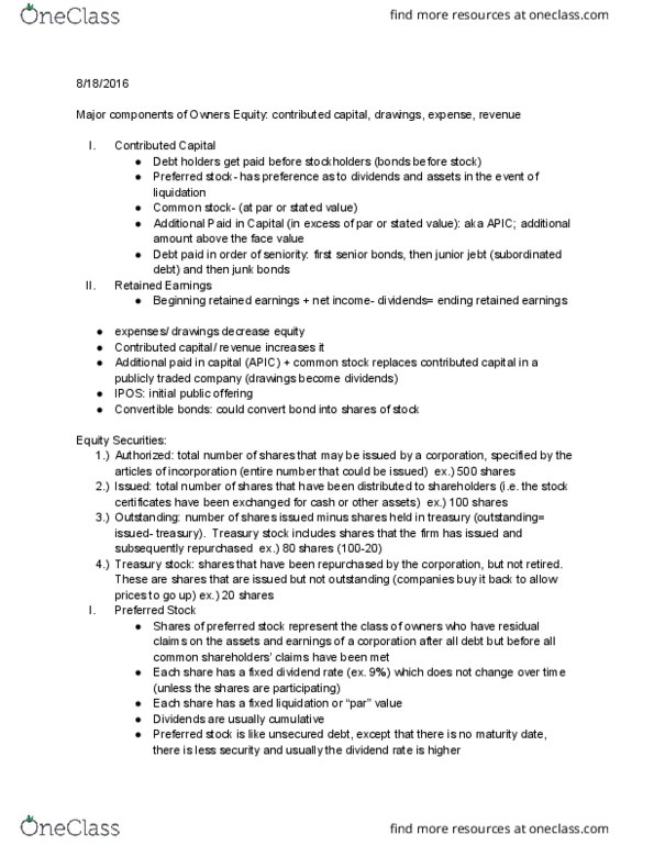 MGMT 1B Lecture Notes - Lecture 6: Treasury Stock, Initial Public Offering, Preferred Stock thumbnail