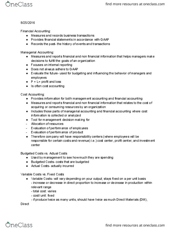 MGMT 1B Lecture Notes - Lecture 7: Cost Accounting, Management Accounting, Fixed Cost thumbnail