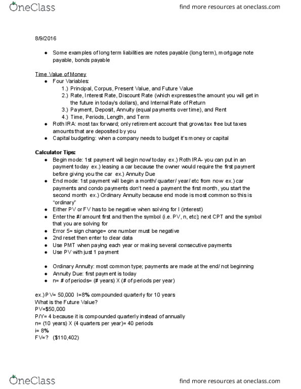 MGMT 1B Lecture Notes - Lecture 3: Mortgage Note, Promissory Note, Capital Budgeting thumbnail